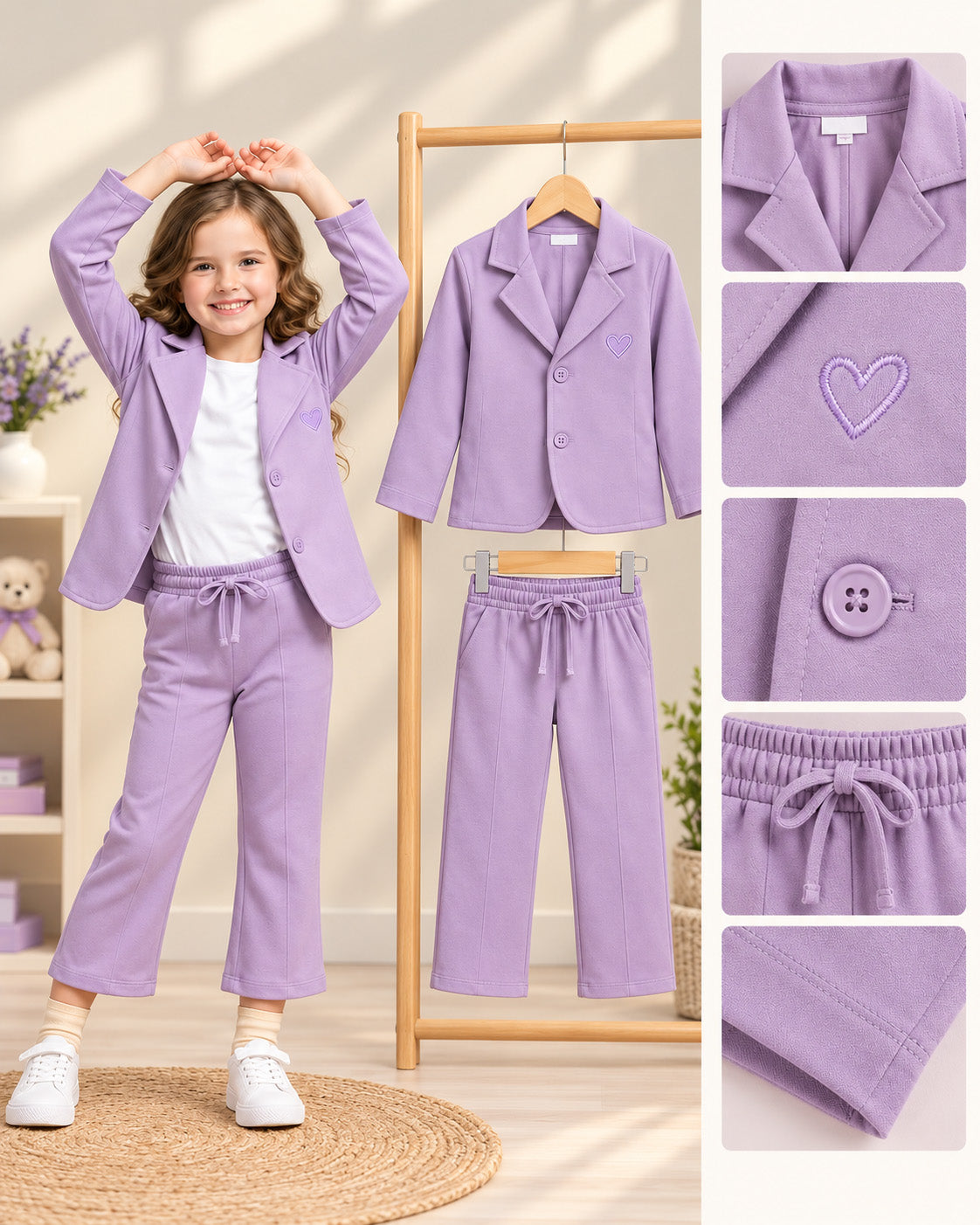 Girls Premium Blazer & Trousers Set (Purple)