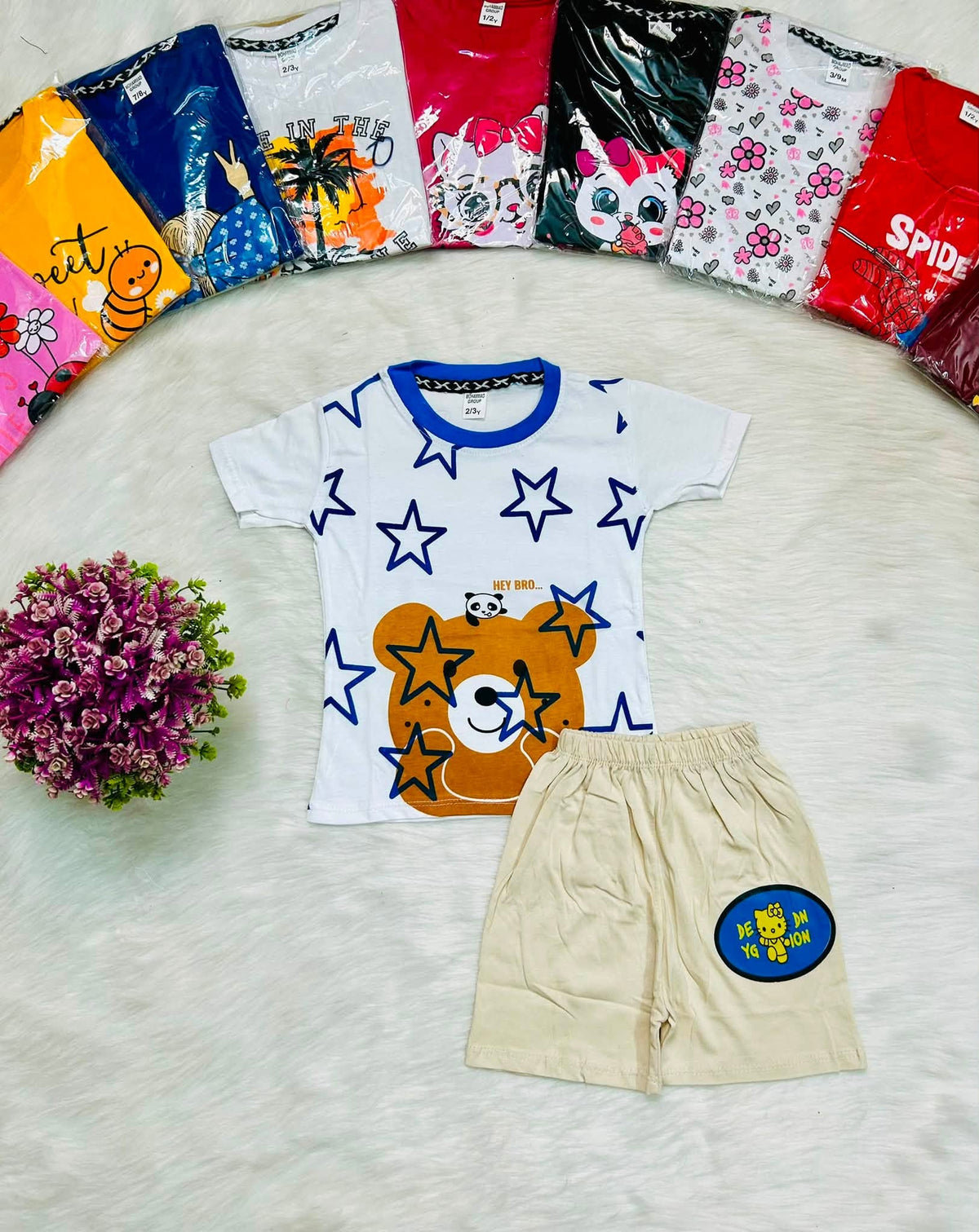 BOYS Playful Bear and Star Printed Outfit Set 227