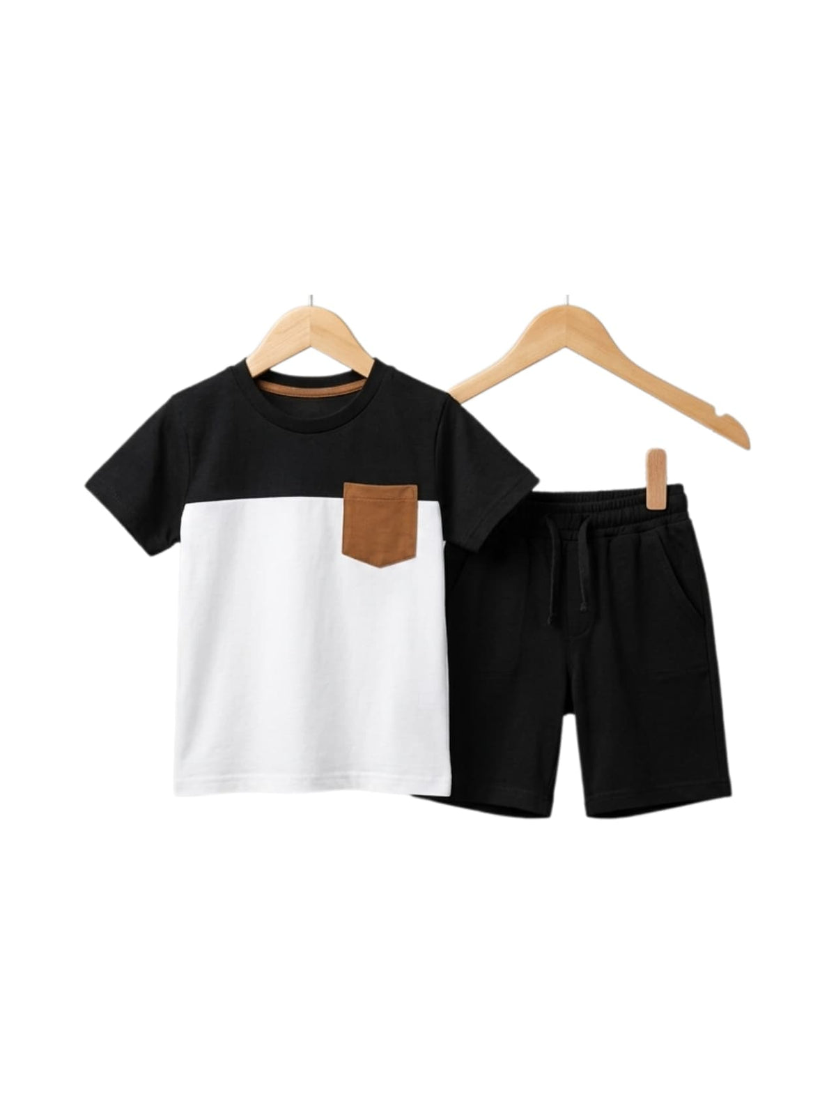 Boys Black & White Colour With Pocket T-Shirt Set 137