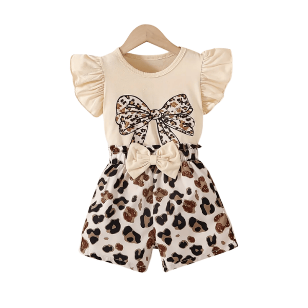 Baby Girl Bow Printed Top & Animal Print Shorts 2pcs T-shirt Set (3mths-6yrs)-0121