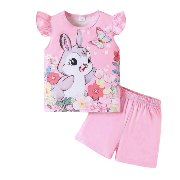 Girls Pink Bunny Print T-Shirt and Shorts 2-Piece Set (3mths-6yrs)-0111