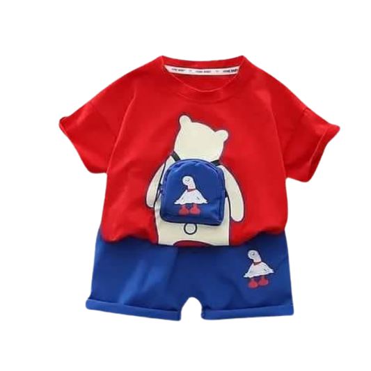 Boys & Girls Bear Printed T-Shirt and Shorts 2Pcs Set (3mths-6yrs)-0062