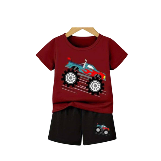 Boys Monster Truck Printed T-Shirt with Matching Shorts 2pcs Set (3mths-6yrs)-0063