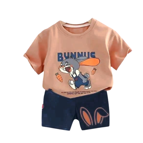 Boys Bunny Printed Cotton T-Shirt & Shorts 2Pcs Set (3mths-6yrs)-0070