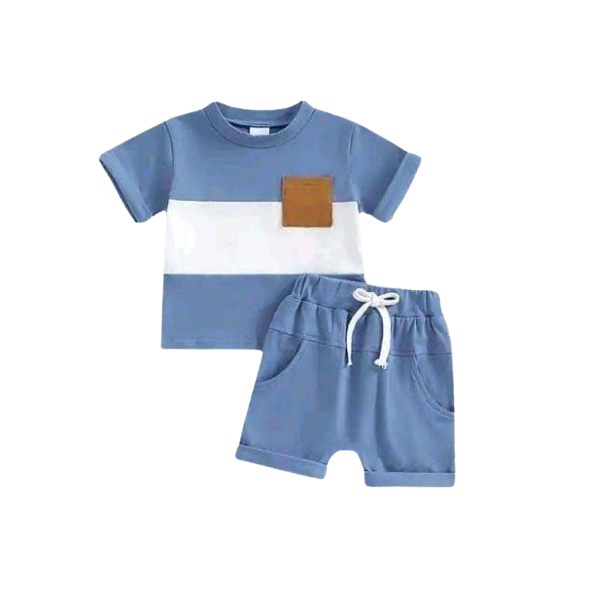 Baby Boy Blue Colorblock T-Shirt & Shorts 2Pcs Set (3mths-6yrs)-0074