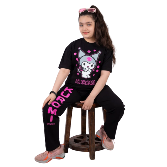 Baby & Kids 2pcs Kuromi  Printed T-shirt  & Full Pant (1yrs-8yrs)-0096