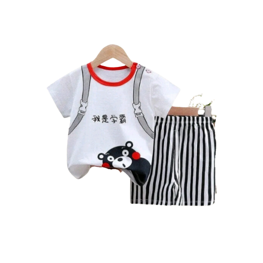 Kids Bear Printed T-Shirt & Striped Shorts 2pcs Set (3mths-6yrs)-0077