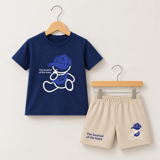 Boys Navy Bear Graphic Outfit Set 026