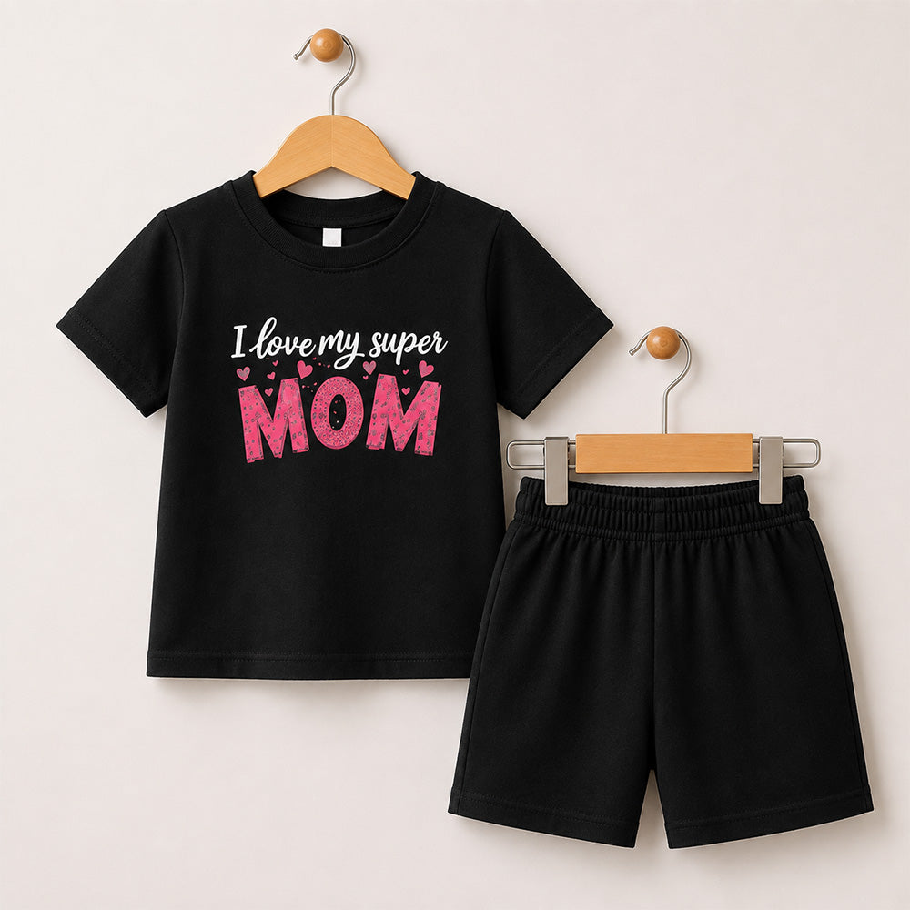 Black “I Love Mom" Outfit Set 066