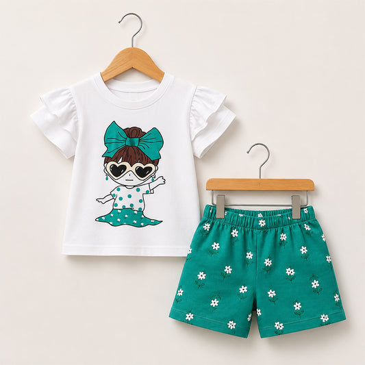 Girls Bow Printed T-Shirt Set 023