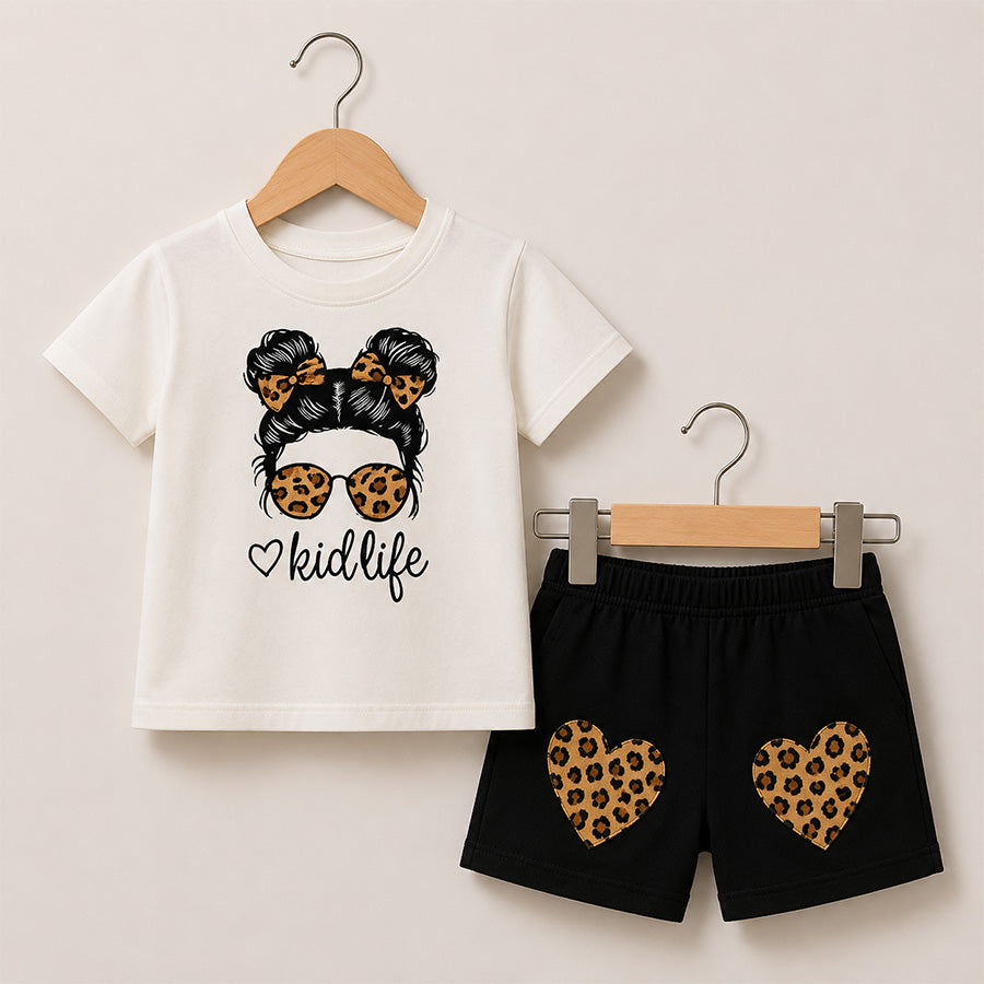 Girls Bow Printed T-Shirt Set 047