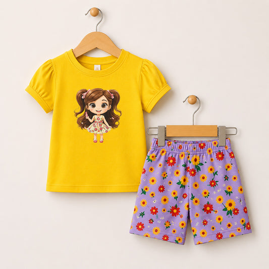 Cheerful Yellow and Lavender Kids’ Outfit 085