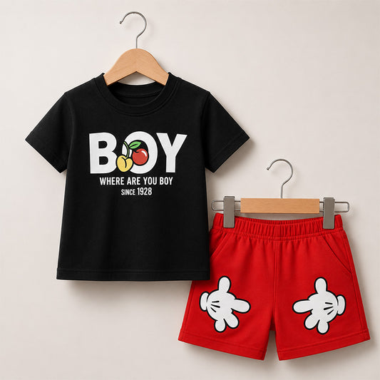 Boys Shirt and Red Shorts Set 042