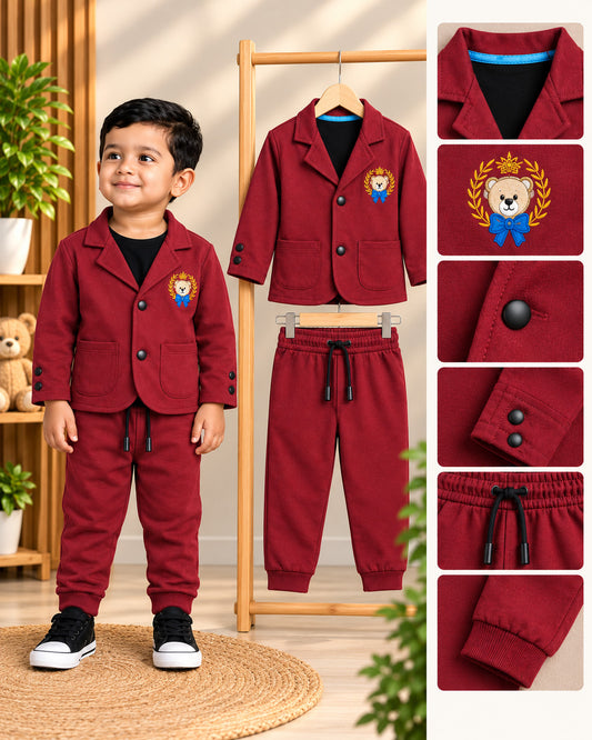 Boys Premium Blazer & Trousers Set (Maroon)