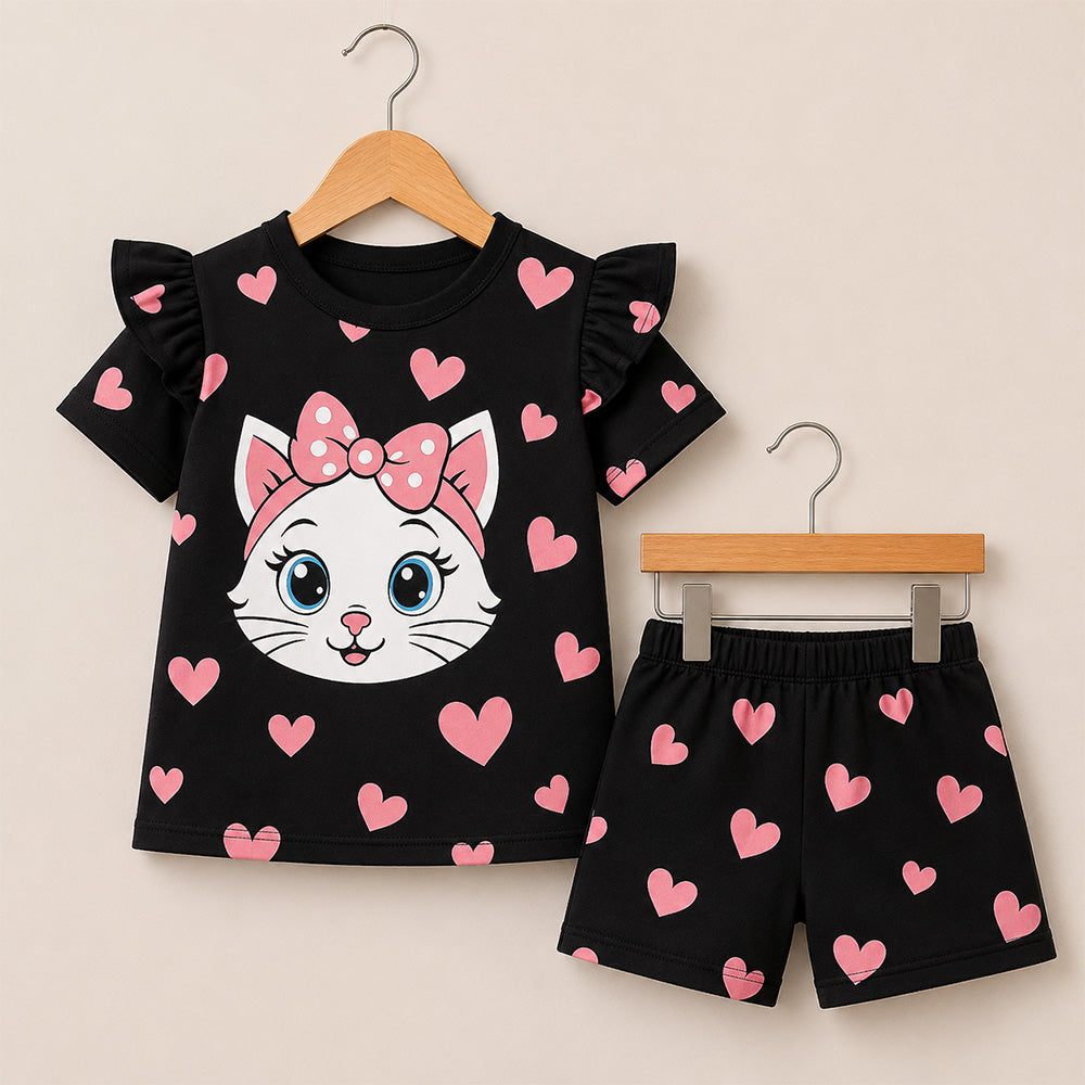 Cute Cat Heart Kids Outfit Set 097
