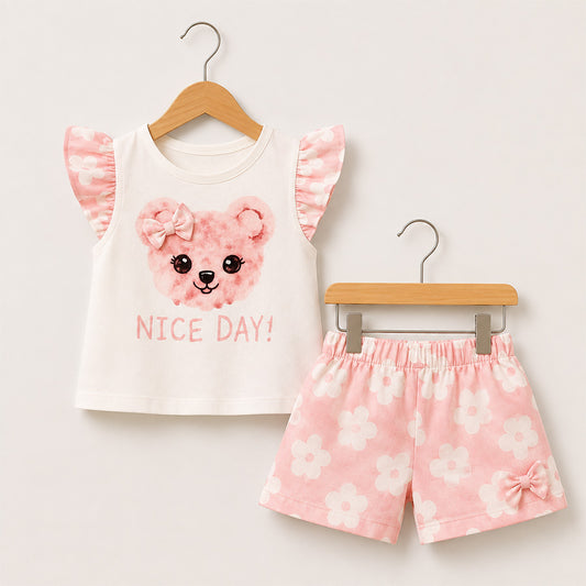 Girls Cute Pink Teddy Bear Outfit Set 028