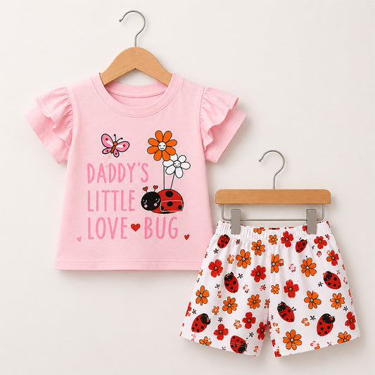 Girls Daddy’s Little Love Bug Printed Thirt & Pant Set 025