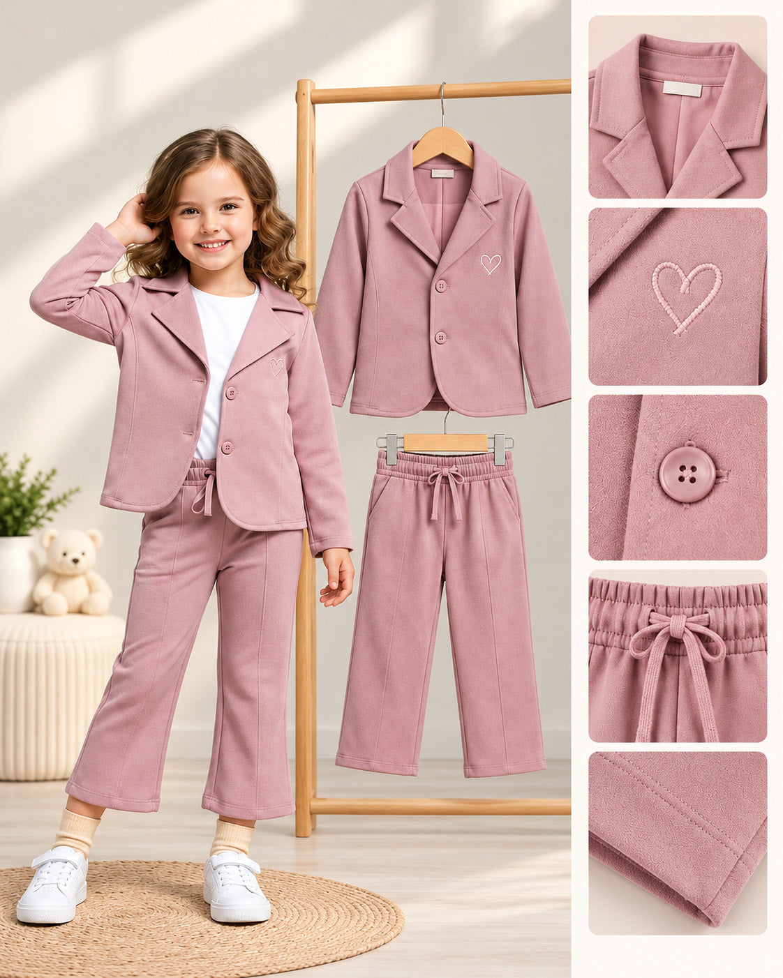 Girls Premium Blazer & Trousers Set (Dusty Rose)
