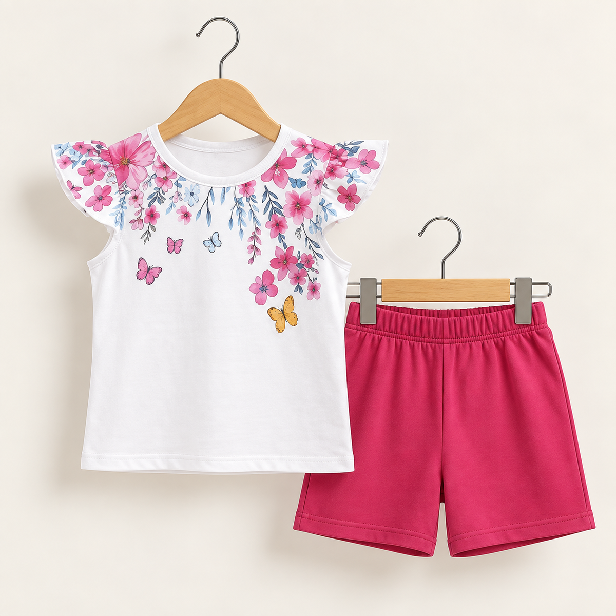 Floral Butterfly Top and Pink Shorts Set 116