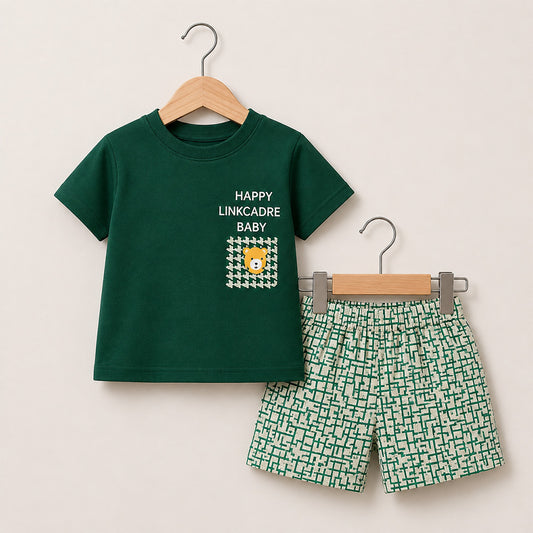 Green Bear T-Shirt and Patterned Shorts 102