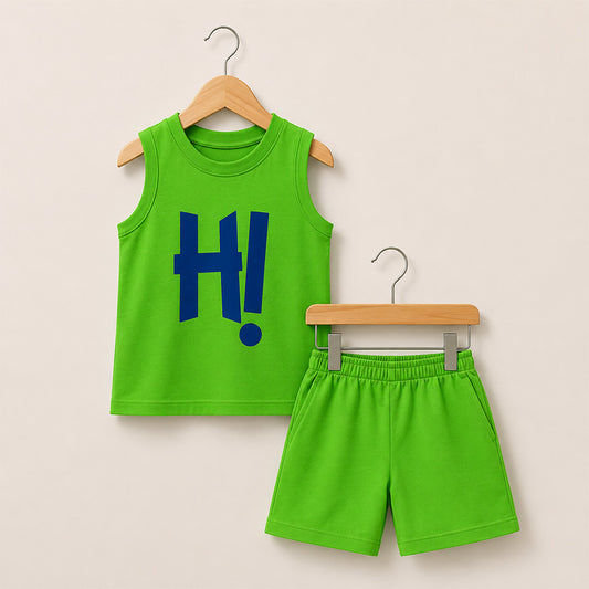 Boys Green “HI!” Tank and Shorts Set 019