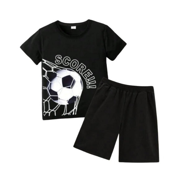 Boys Football Printed Black T-Shirt & Shorts Set 2pcs (3mths-6yrs)-0010