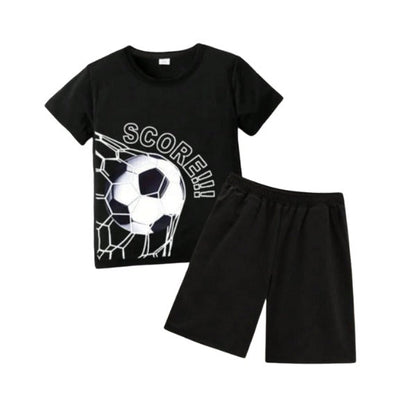 Boys Football Printed Black T-Shirt & Shorts Set 2pcs (3mths-6yrs)-0010