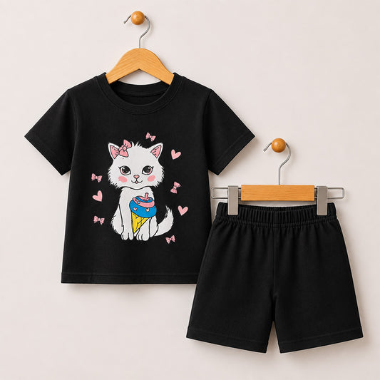 Kids’ Black Cat Ice Cream Outfit Set 076