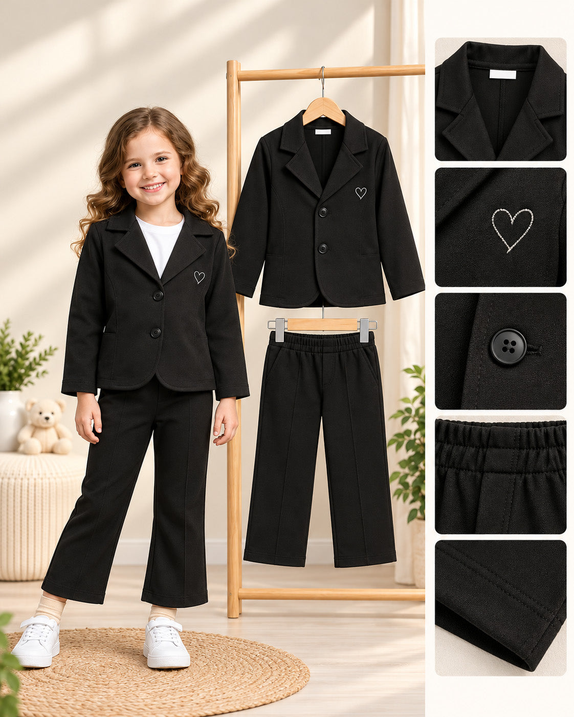 Girls Premium Blazer & Trousers Set (Black)