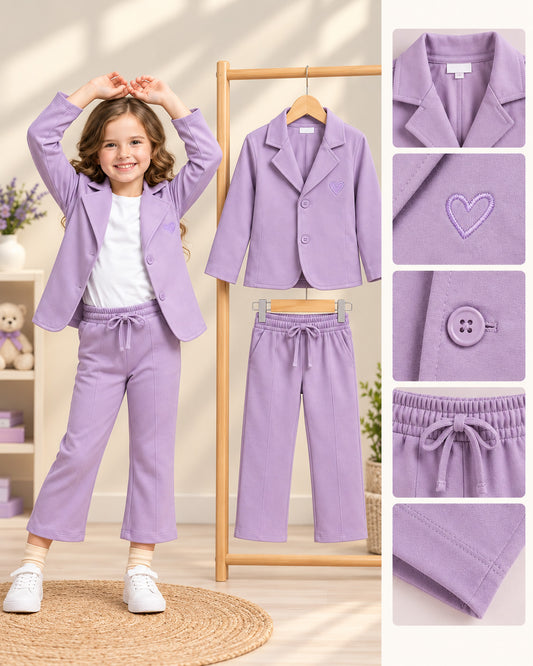 Girls Premium Blazer & Trousers Set (Purple)