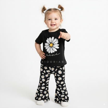 Kidoria Black Daisy Pointed Shirt T-shirt and Matching Pants 2pcs Set (6m-12yrs)-0110