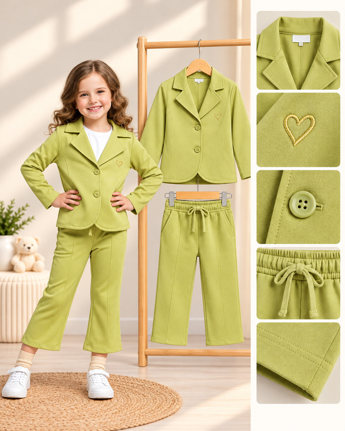 Girls Premium Blazer & Trousers Set (Lime Green)