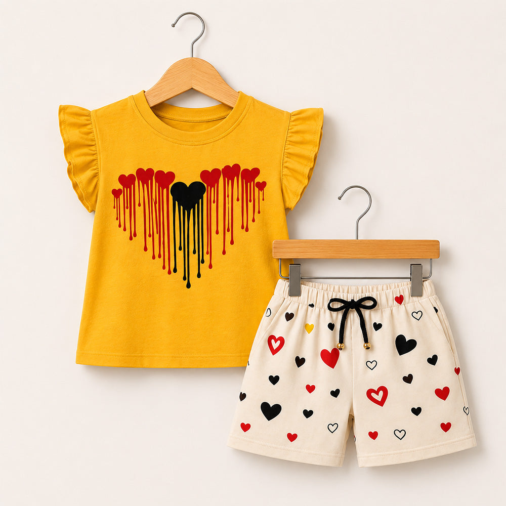 Mustard Dripping Hearts Outfit Set 092