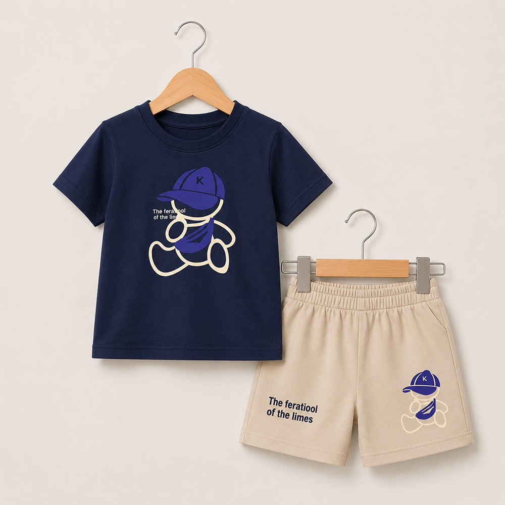 Navy Bear Graphic Kidswear Set 073