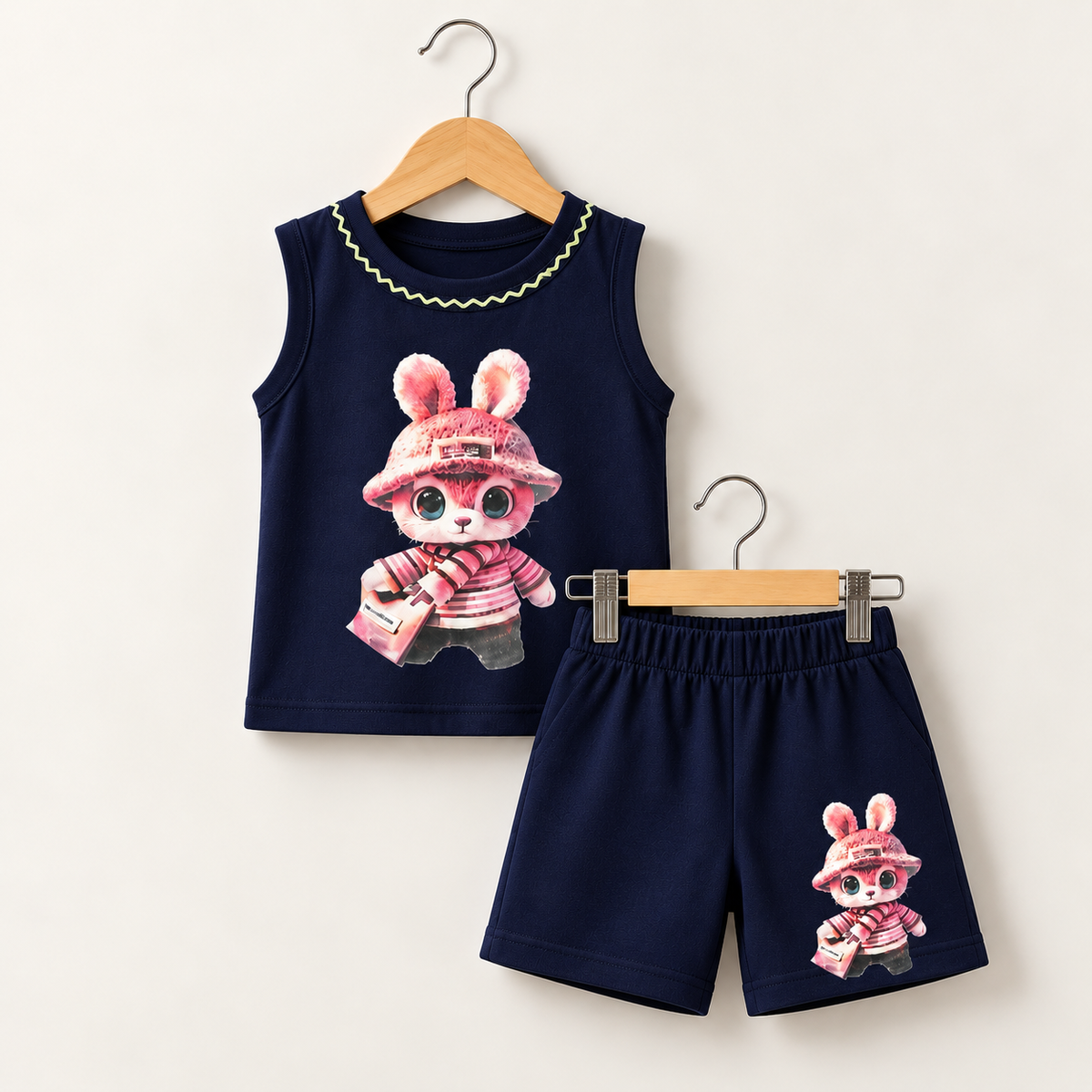 Navy Bunny Graphic T-Shirt & Pant Set 128
