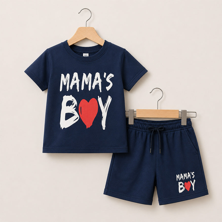 Boys Navy Mama’s Boy Prined Outfit Set 014