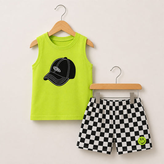Kids Neon Green and Checkerboard Set 015