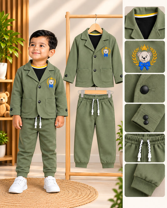 Boys Premium Blazer & Trousers Set (Olive Green)