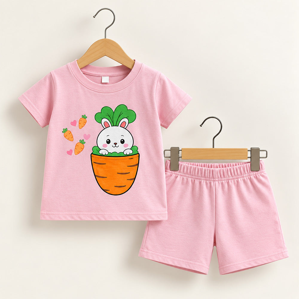 Girls Pink Bunny Carrot T-Shirt & Pant Set 156