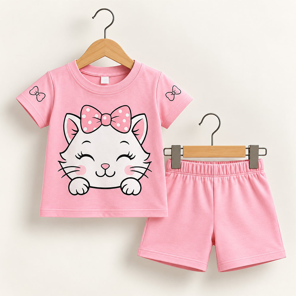 Girls Pink Cat Bow Toddler Outfit Set 154