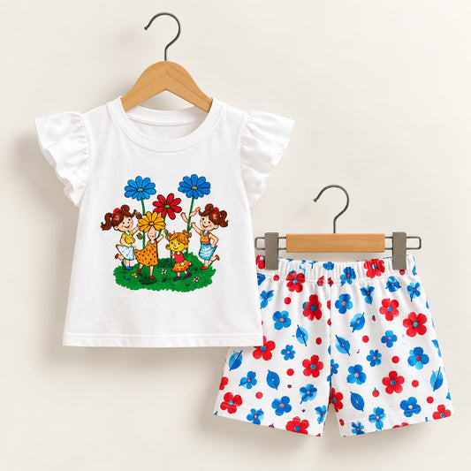 Girls Playful Floral T-Shirt & Pant Set 155