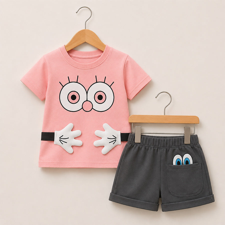 Boys Pink Shirt and Gray Shorts Set 032
