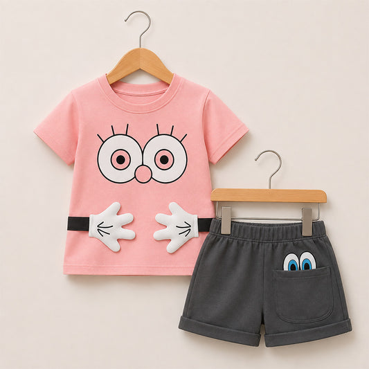 Boys Pink Shirt and Gray Shorts Set 032