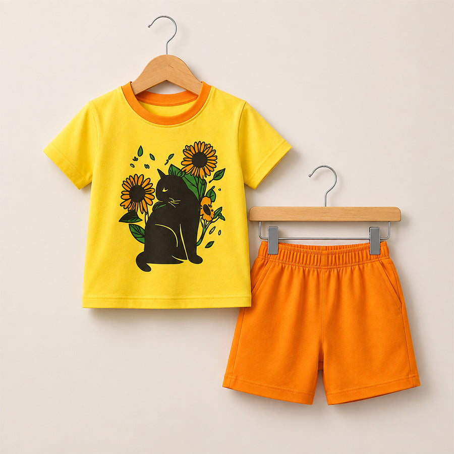Boys Sunny Cat and Sunflower Outfit Set 027
