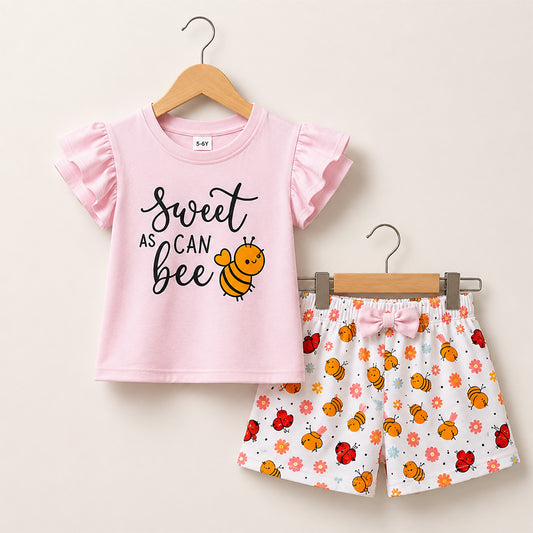 Girls Sweet Bee Printed Outfit Set 007