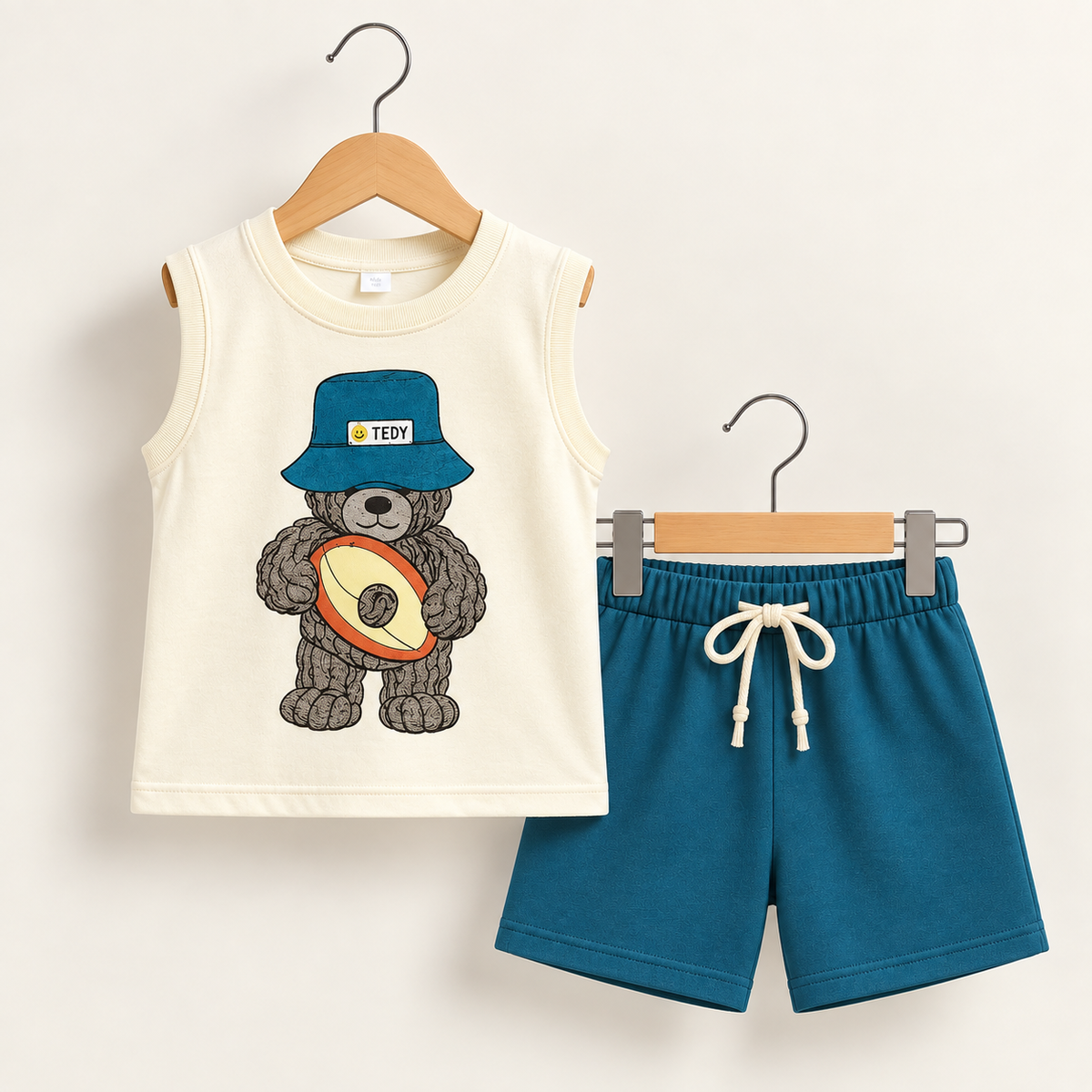 Teddy Bear Tank and Teal Shorts Set 122