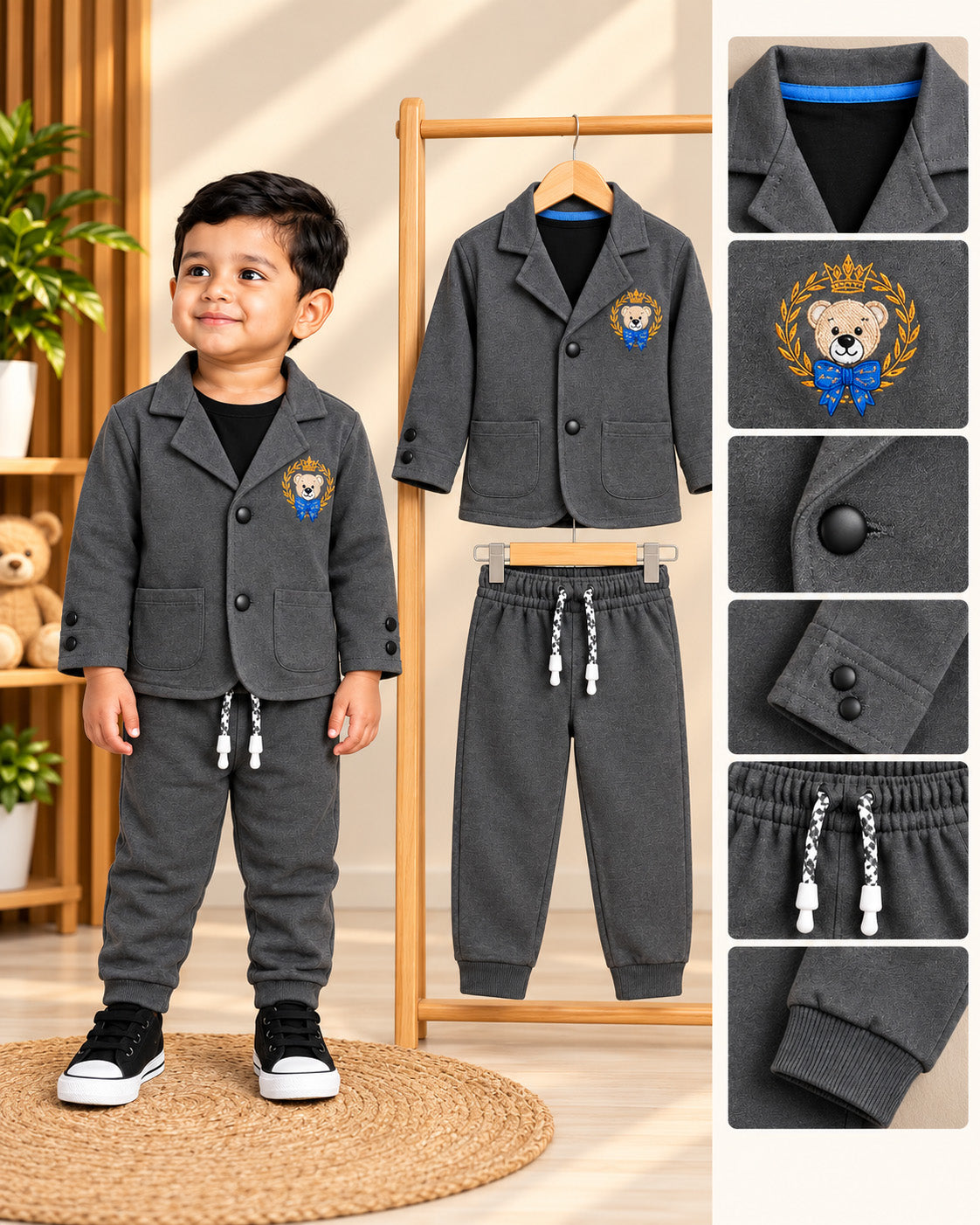 Boys Premium Blazer & Trousers Set (Charcoal Grey)