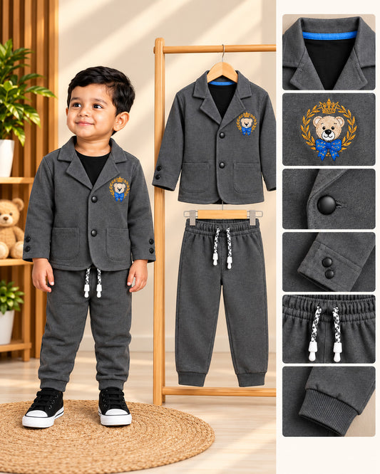 Boys Premium Blazer & Trousers Set (Charcoal Grey)