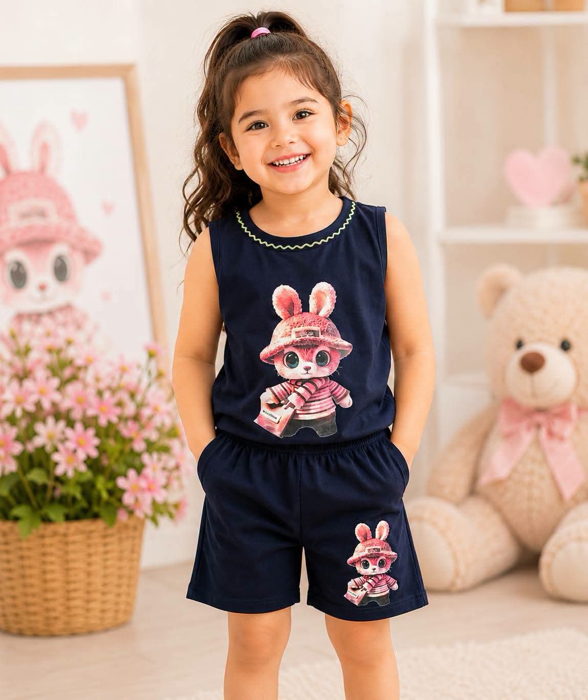 Navy Bunny Graphic T-Shirt & Pant Set 128