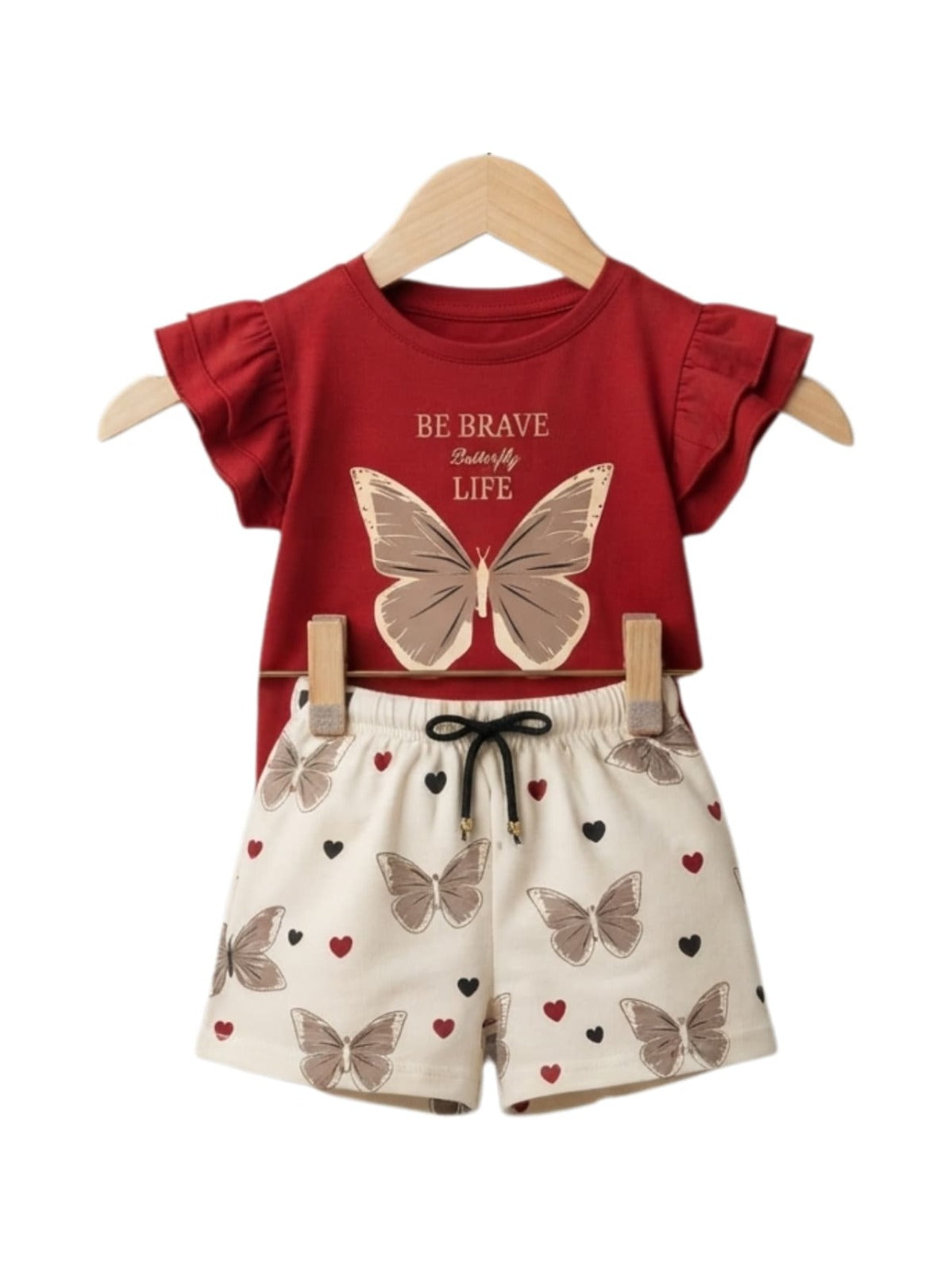 Girls Butterfly Printed Ruffle Top & Shorts Set 153